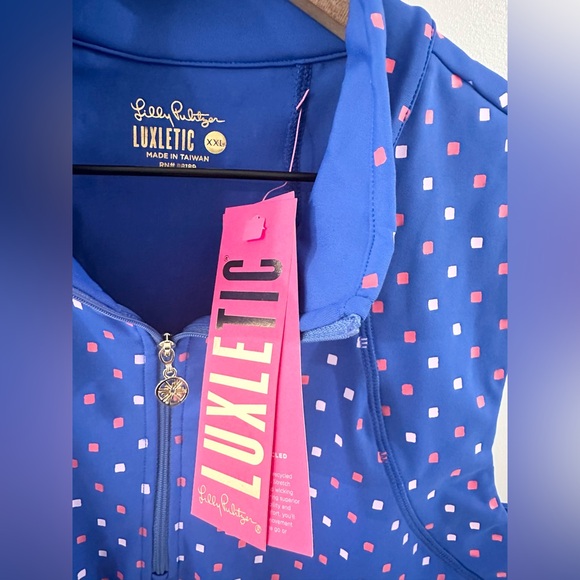 NWT Lilly Pulitzer Luxletic Callie Half Zip UPF 50+ Top Blue Size XXL - Picture 9 of 10
